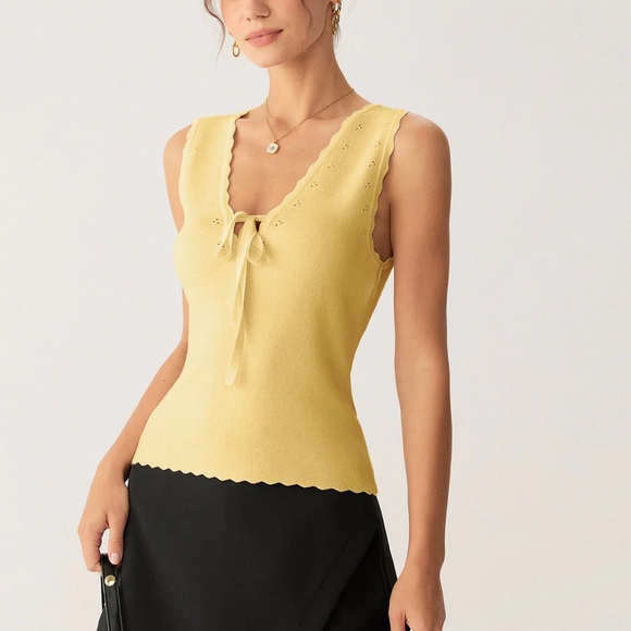 Tops - Rihoas Yellow Tie-Front Knit Tank Top